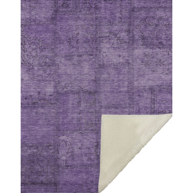 Addison Machine Washable Sherpa Throw Blanket, ASB669 Patchwork, Mauve