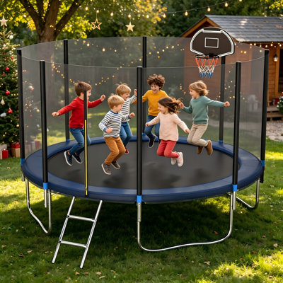 Trampoline 10 pieds pour enfants (3+) et adultes avec filet de sécurité et panier de basketball, trampoline récréatif dans la cour arrière - amusant en plein air