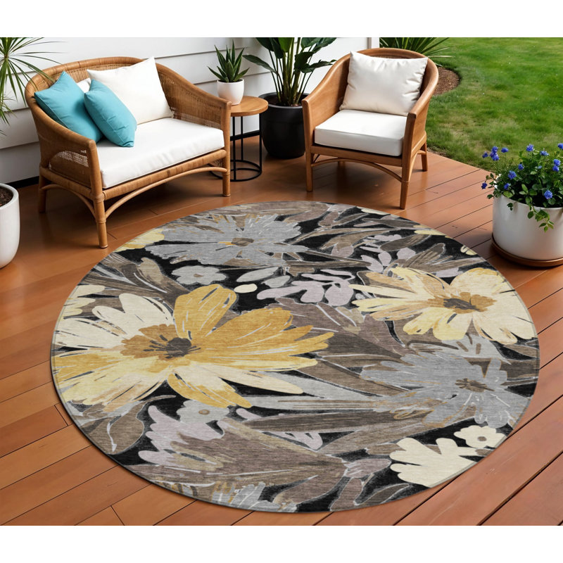 Tapis rond noir et gris 8 po