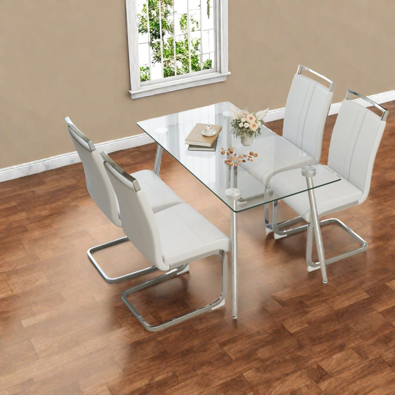 Ensemble de table de salle à manger moderne en verre avec pieds argentés pour la cuisine à domicile
