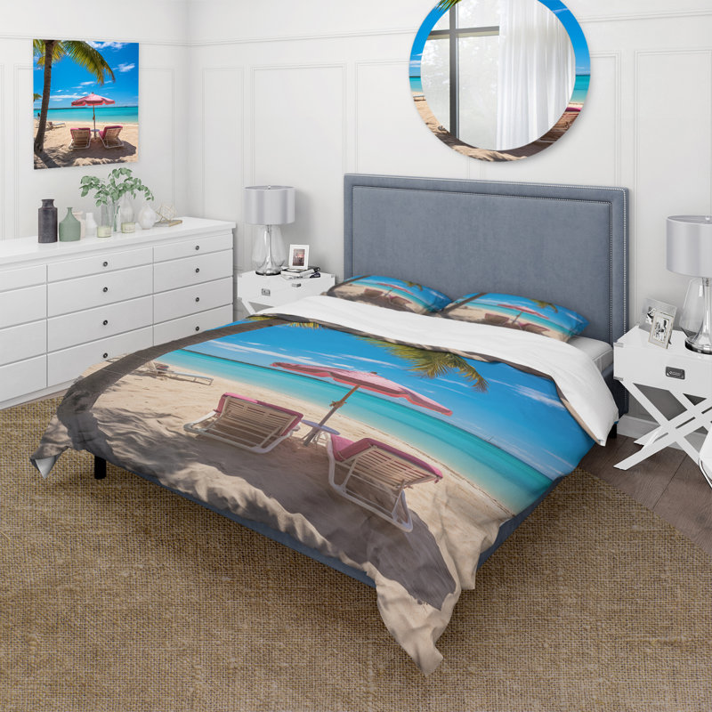 Ensemble de housse de couette en microfibre / polyester Beach Pink Chairs Beach