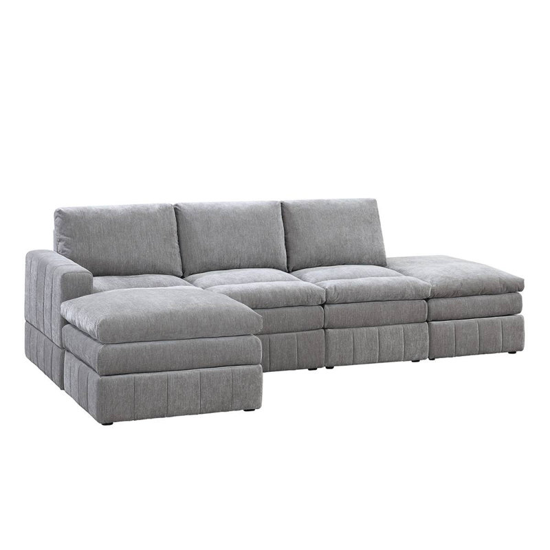 Kaelicci Upholstered L-Shaped Sectional Reversible, Granite Microfiber/Microsuede