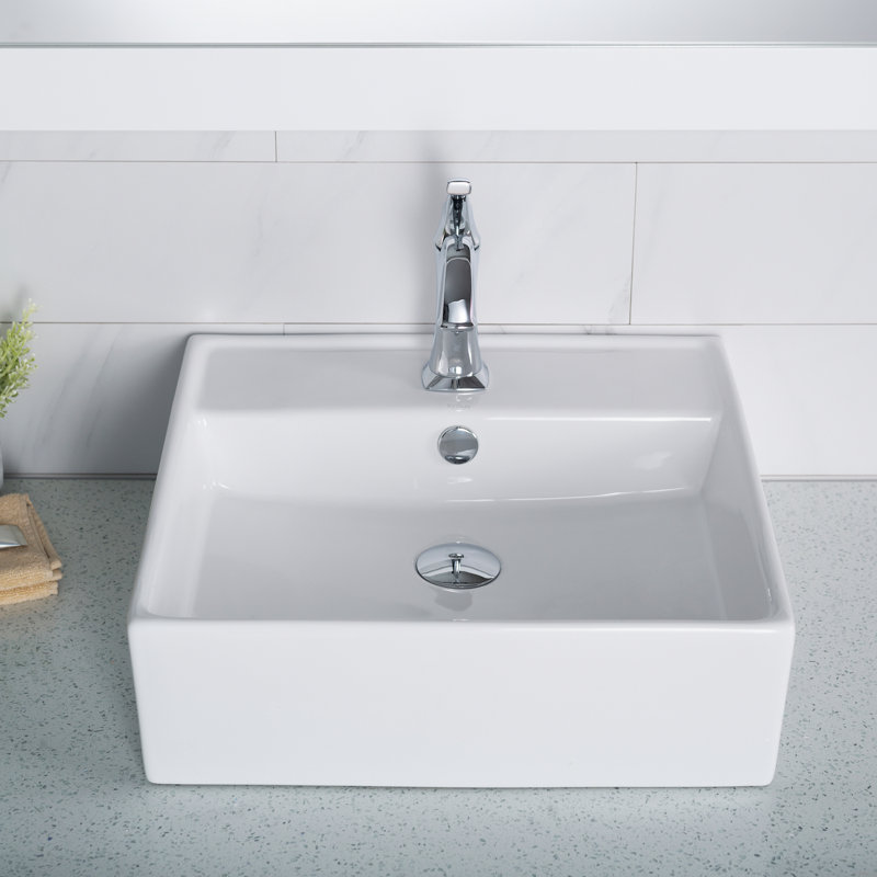 Modern Square White Ceramic Vessel Bathroom Sink, 18.5"