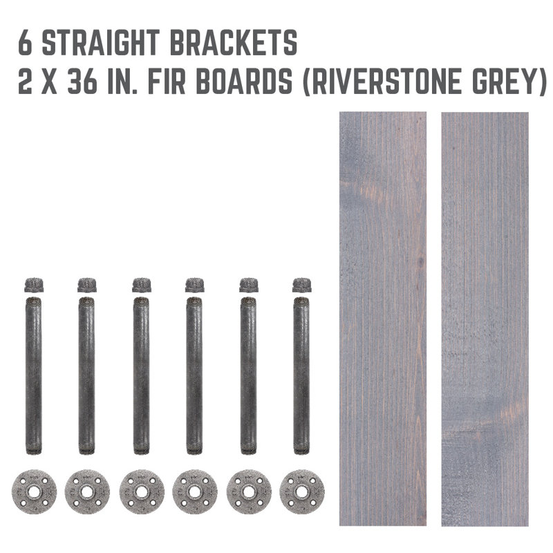 Pingree 2 Piece Solid Wood Floating Shelf, Riverstone Gray