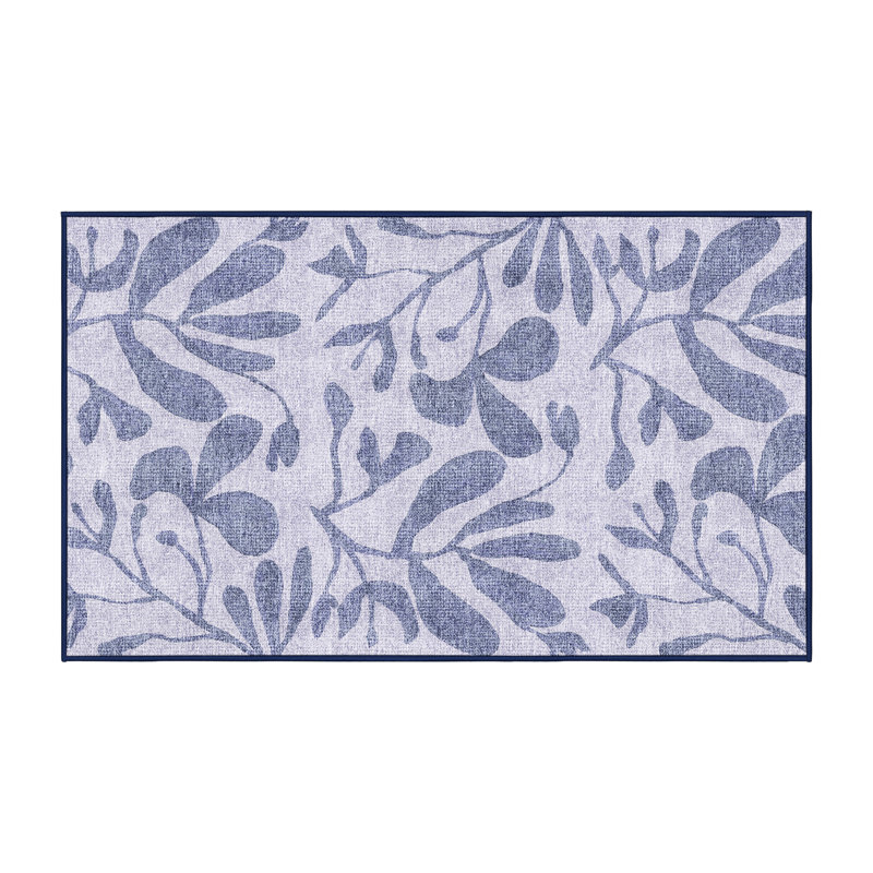 Tapis bleu / gris en chenille / polyester tissé à la machine Bentura, Rectangulaire 3 pi x 5 pi