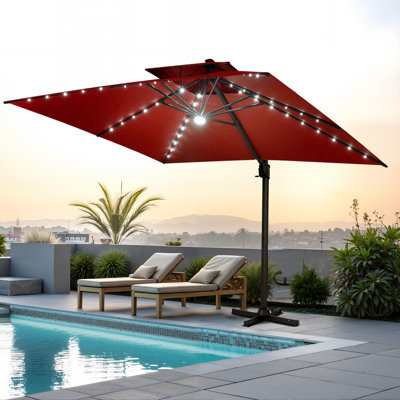 129'' X 129'' Square Outdoor Solar Led Cantilever Patio Umbrella without Weighted Base