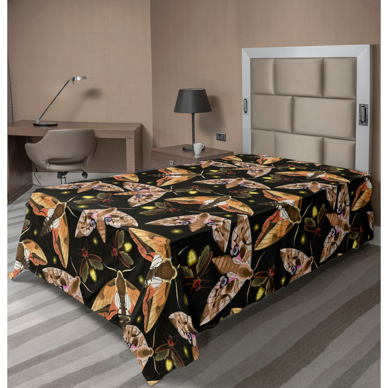 Ambesonne Spring Flat Sheet Flying Colorful Moths Art Burnt Sienna and Pale Yellow, Twin Flat Sheet
