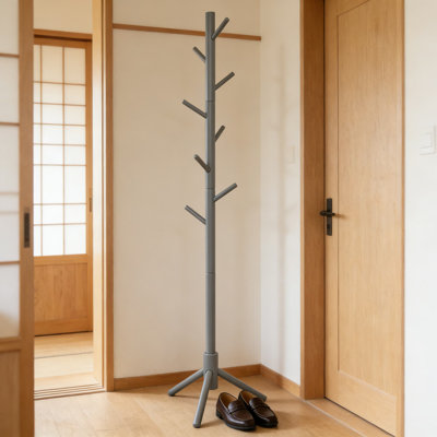 Freestanding Coat Rack With 8 Hooks, Adjustable Height Coat Tree Stand, Sturdy Rubber Wood Entryway Hallway Hanger For Home Office