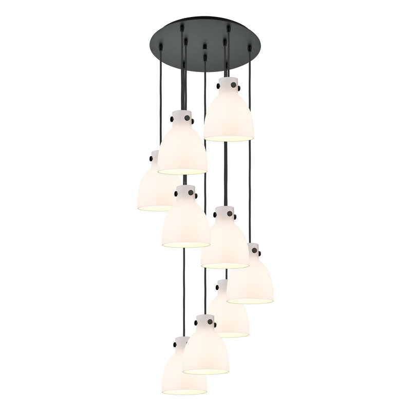 Luminaire suspendu grappe 9 lumières Amrith, Noir mat, Blanc