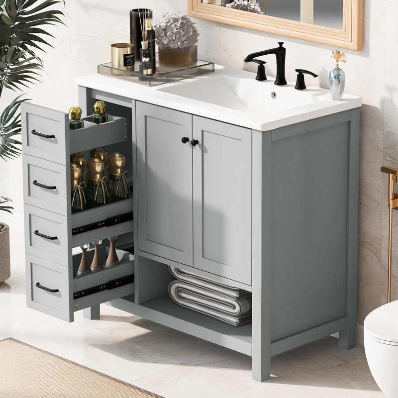 Stellamae 36'' Single Bathroom Vanity with Ceramic Top, Gray
