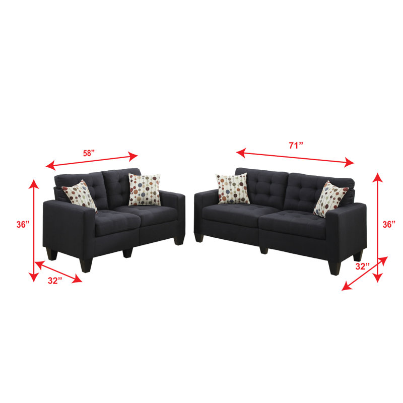 Amia 2 - Piece Living Room Set, Black Polyester Blend