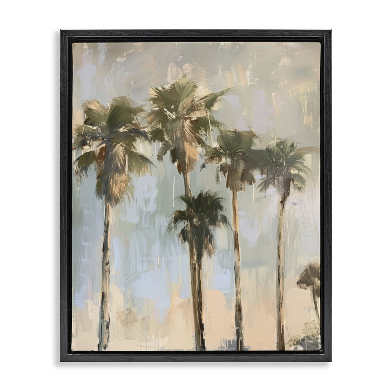  «Painterly Palm Trees Floater», art mural sur toile par Petal Prints Design, H 21 po x l 17 po, Cadre flottant noir de jais