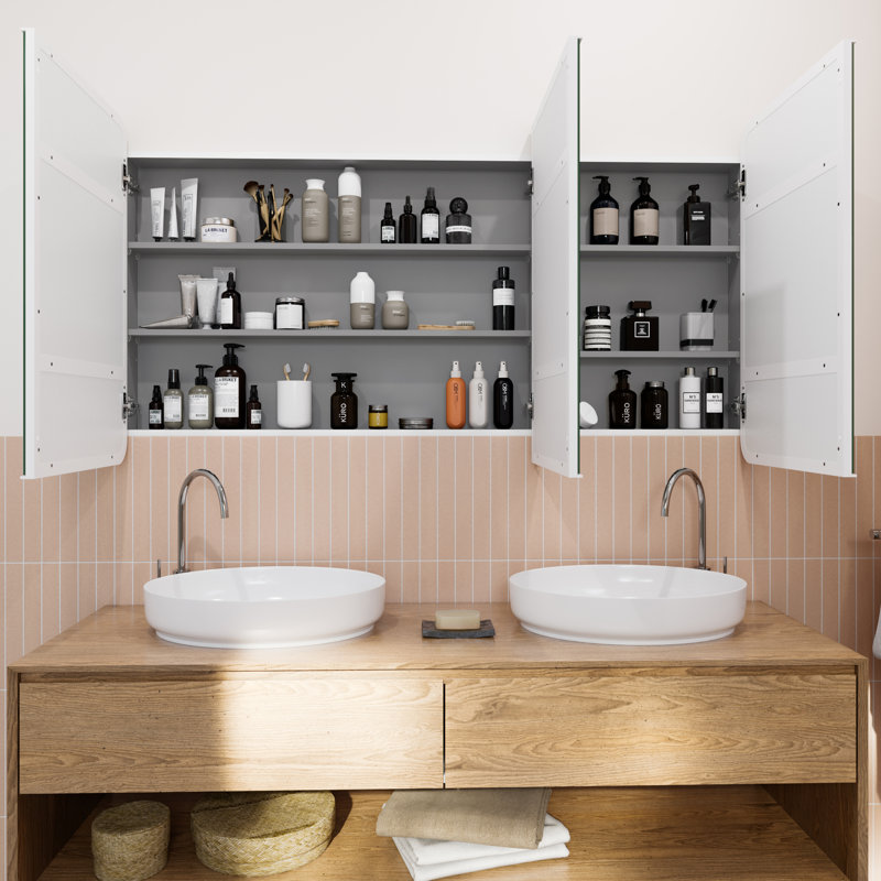 Three Door Steel Frame Square Shape Medicine Cabinet, White