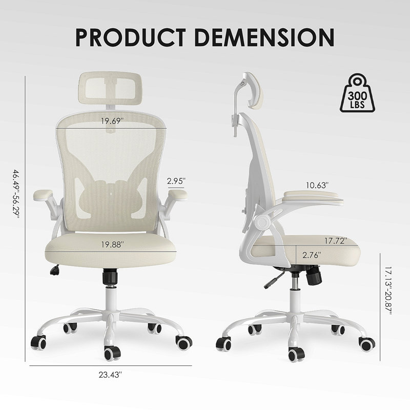 Ergonomic Office Chair, Home Office Desk Chair With Headrest, High Back Computer Chair With Armrests And Adjustable Lumbar Support For Home Office Study Room,White & White