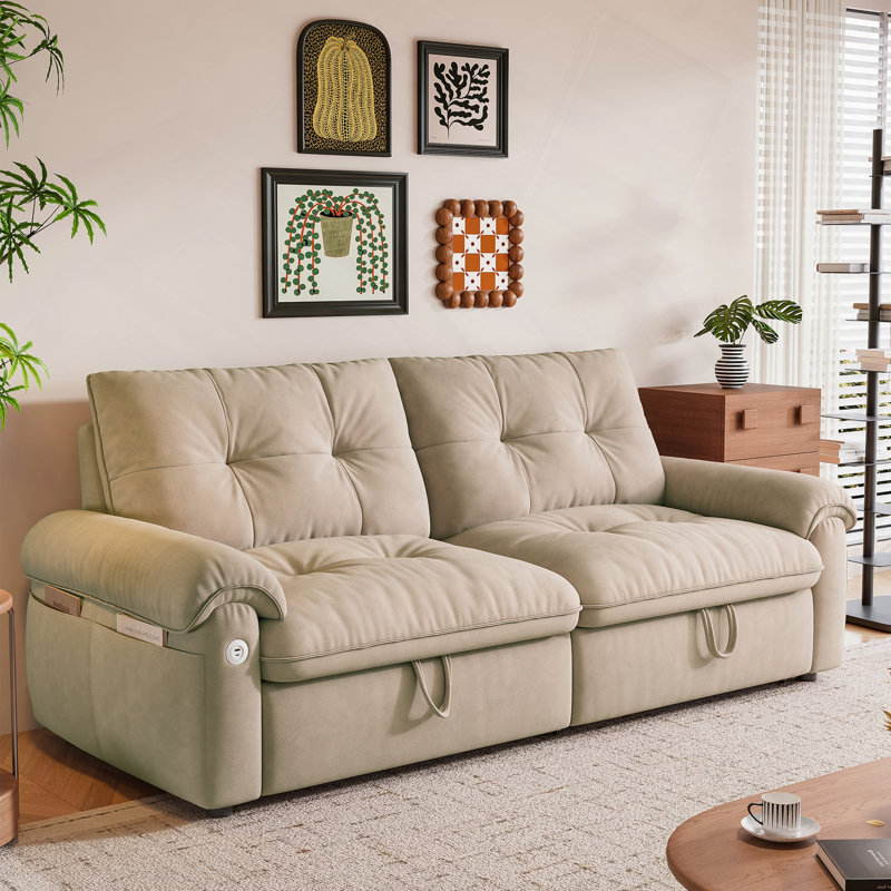 Convertible Sofa Bed 2 in 1 Modern Velvet Fabric Multifunctional Couch, Brown Incorrect