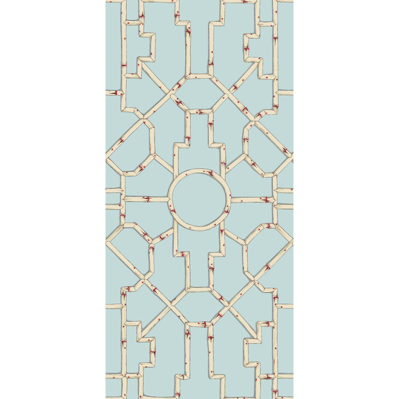 Baldwin Geometric Wallpaper Roll by Scalamandré, Cream/Red/Aqua