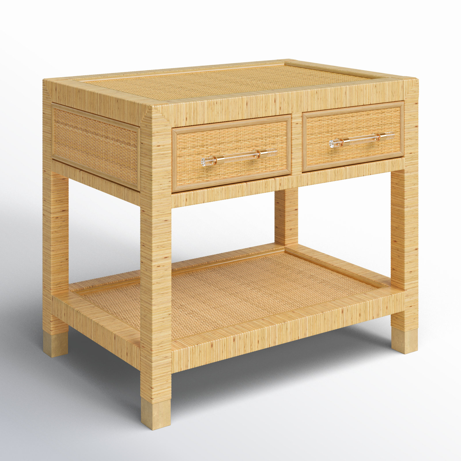 Pilla 2 Drawer Solid Wood and Rattan Nightstand