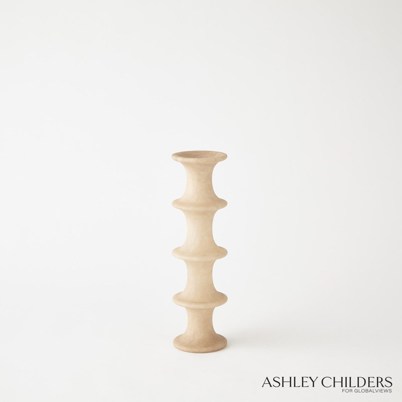 Ridge Alabaster Candlestick-Lg, 12.5" H x 3.5" W x 3.5" D, Brown