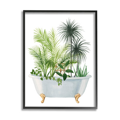 Mixed Plant Leaves Antique Bathroom Tub Black Framed Giclee Texturized Wall Art by Grace Popp