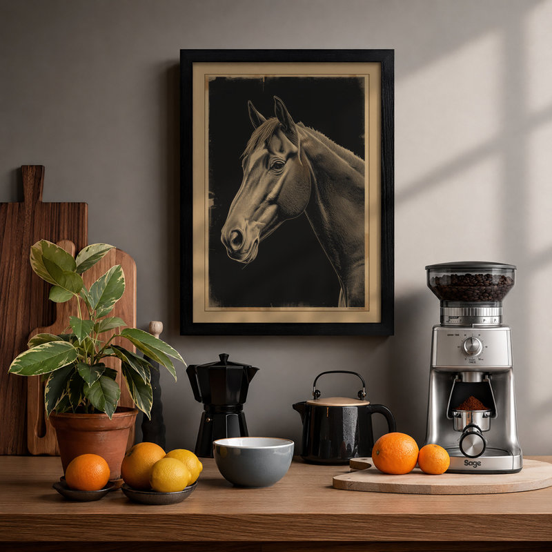 Dignified Horse Realism - Framed Print, Black, A3 - 42.0 x 29.7 cm