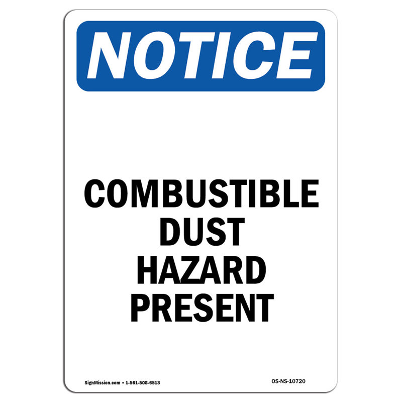 Osha avis - signe de danger de poussière combustible, H 24 po x l 18 po x P 0,1 po