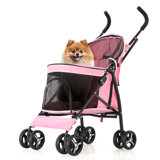 4 Wheel Folding Pet Stroller, Foldable Dog Jogger Stroller with Adjustable Canopy and Mesh Window
