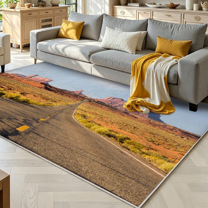 Tapis d'intérieur rouge lavable à la machine, Arizona, Valley Valley, Rectangle 71 po x 98 po