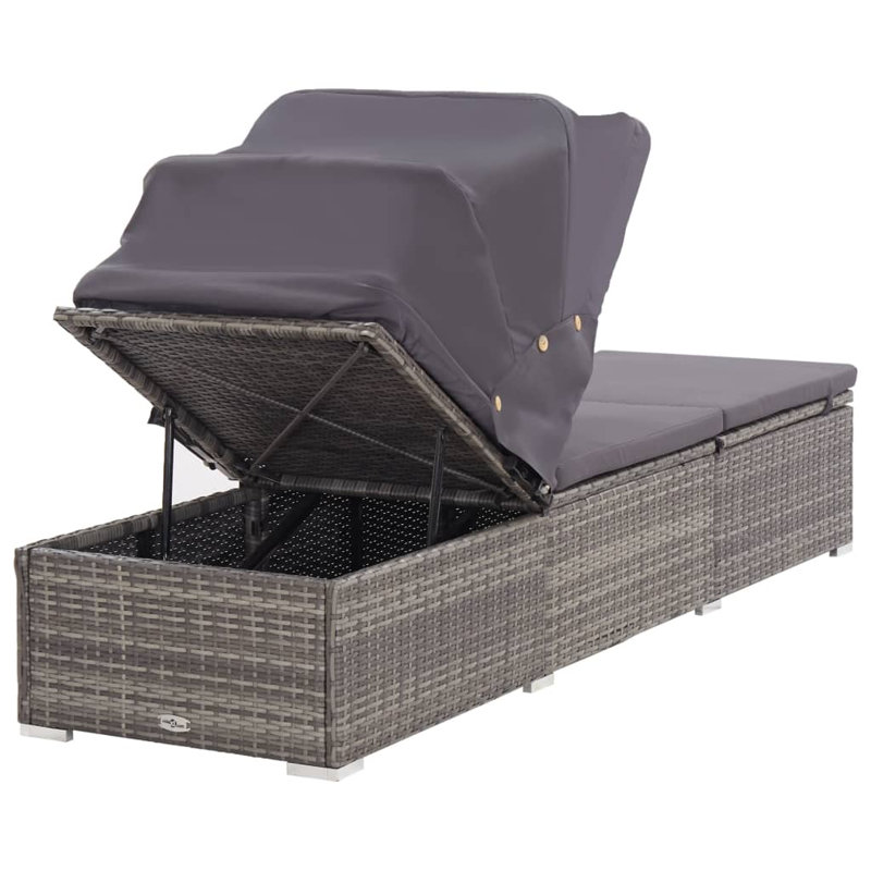Chaise longue en rotin gris et gris foncé, Coussin gris / cadre gris