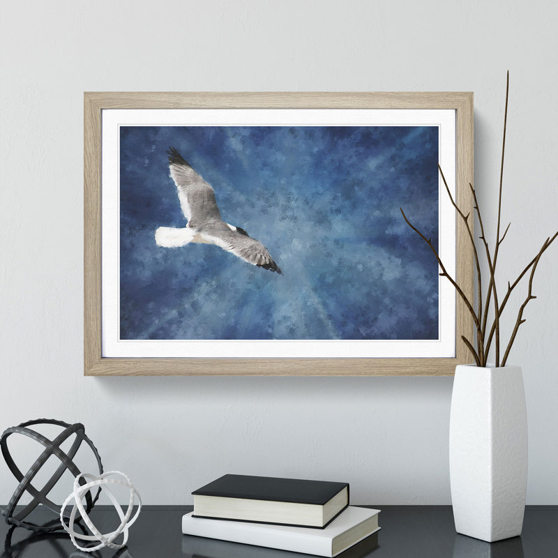 Seagull in Flight Vol.1 - Picture Frame Graphic Art, 27cm H x 36cm W x 2cm D, Oak Framed