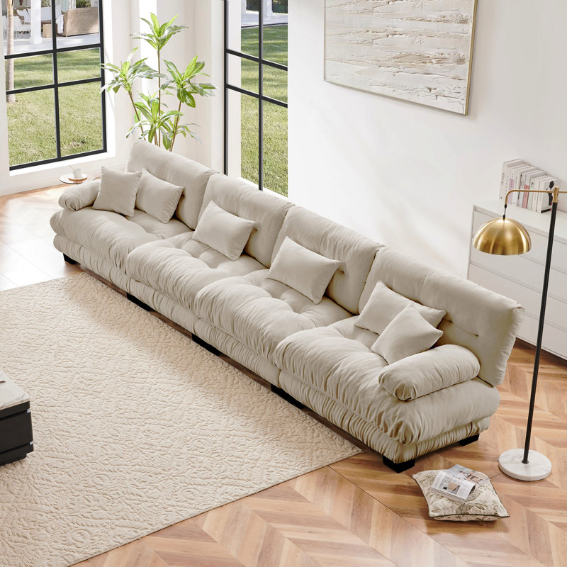 Canapé modulaire 4 places à assise profonde et canapé modulaire, canapé en chenille Canapé rembourré confortable pour salon, appartement, studio, bureau, chenille