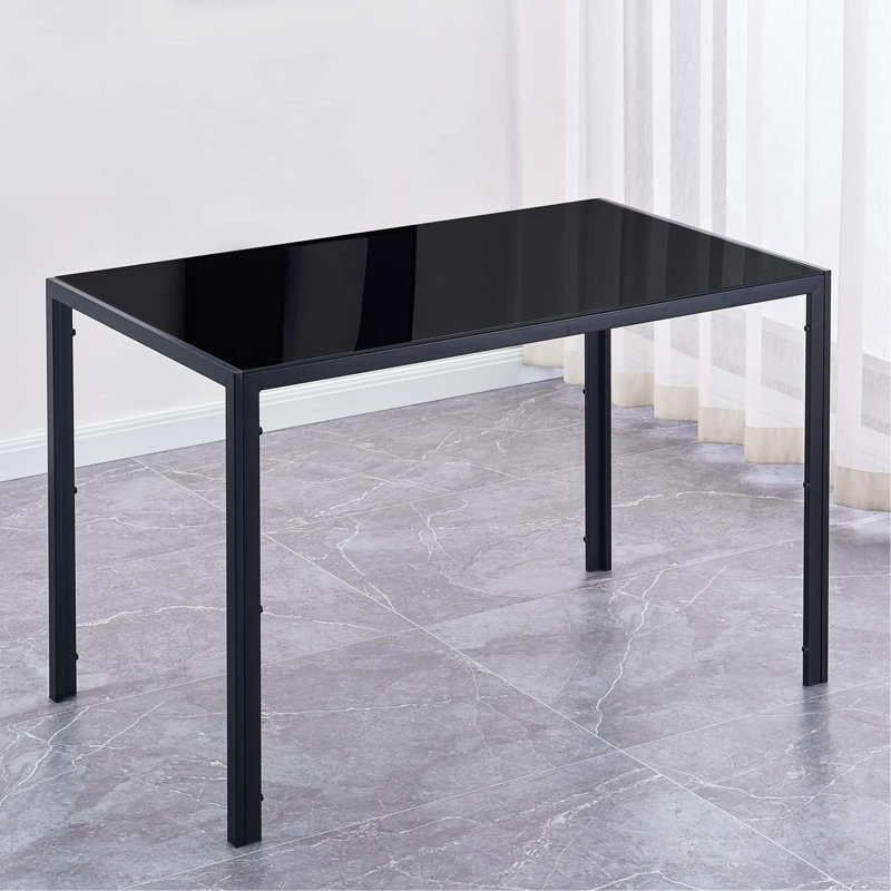 Majlis Modern Glass Dining Table, 29.39" H x 47.10" W x 27.42" D, Black
