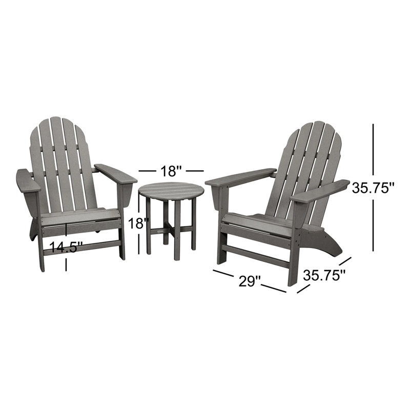 POLYWOOD Classic Folding Adirondack 3-Piece Set, Slate Gray