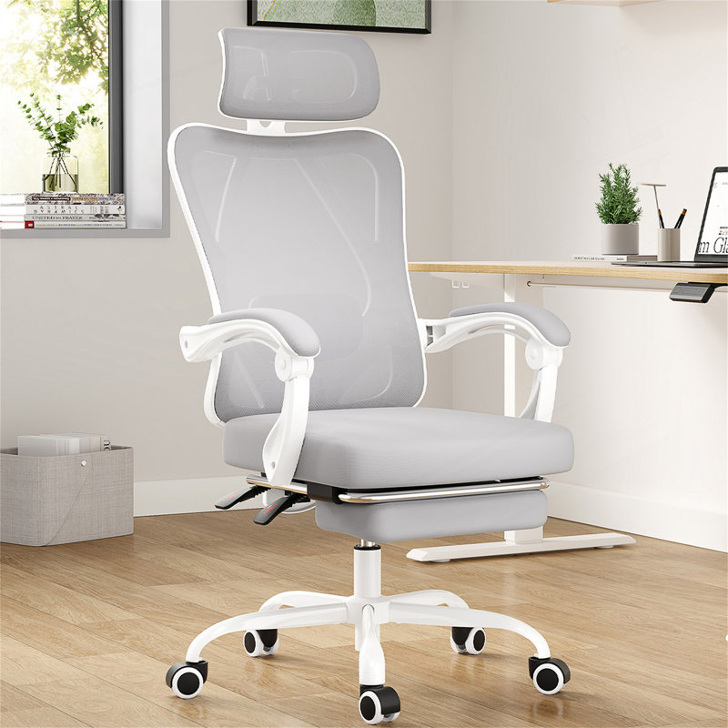 Chaise de bureau ergonomique avec repose-pieds, chaise de bureau en filet avec appui-tête, chaise d'ordinateur à haut dossier avec support lombaire réglable pour bureau à domicile