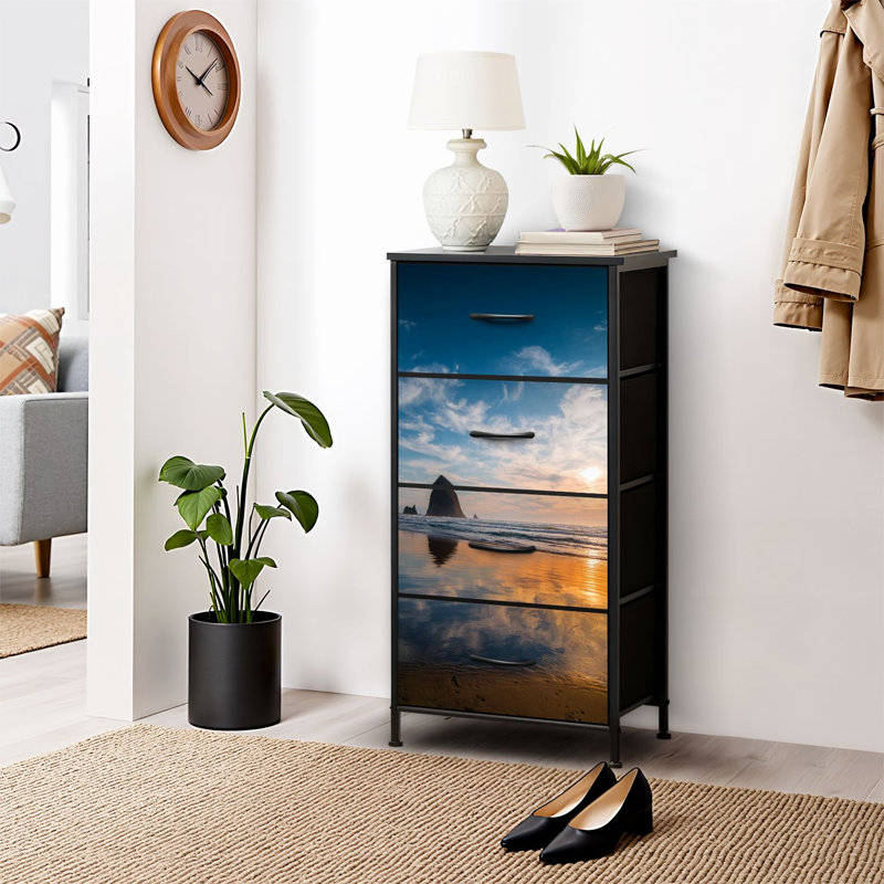 4 Drawer Dresser for Bedroom, Narrow Chest of Drawers, Wooden Top and Study Iron Frame 18"x37.5"-(WxH)