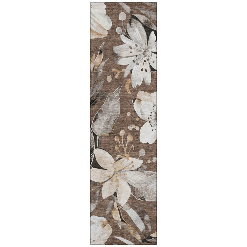 Machine Washable Indoor/Outdoor London ACN2260 Floral Rug, Runner 2'3" x 7'6"