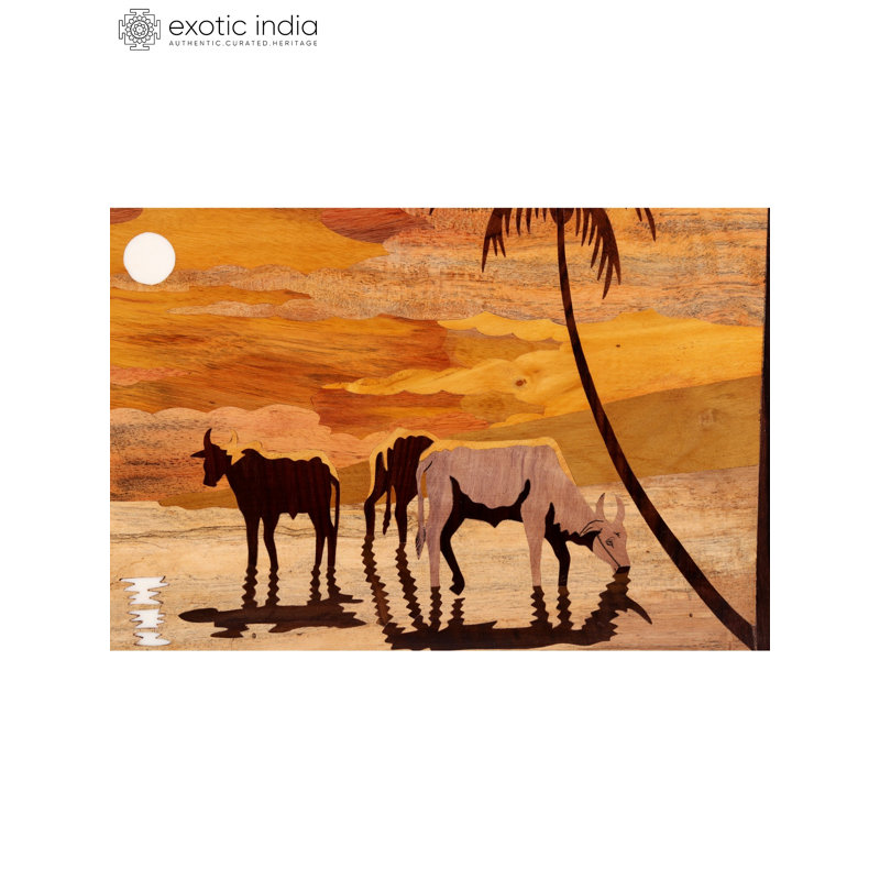 Art mural en bois sculpté à la main, scène de soirée 3D, 28 po pour décor de maison de campagne rustique