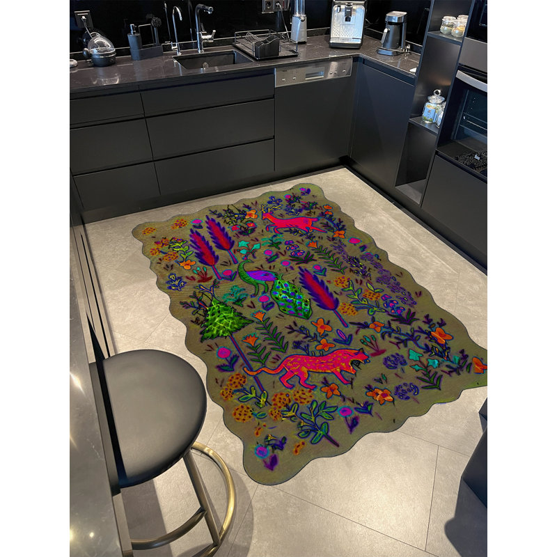 Shape Collection Grey Themed Multi-Coloured Trees and Animals Patterned Creative Modern Decorative Rug