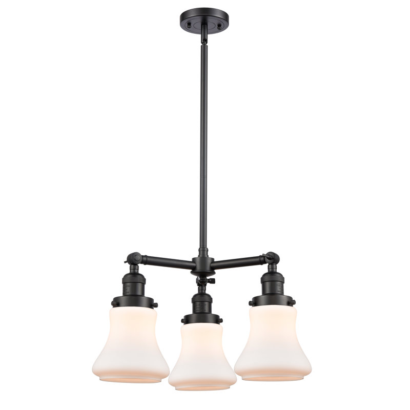 Lustre classique à 3 lumières Edda, Blanc mat, Cuivre antique, Ampoule DEL rétro de 3,5 watts