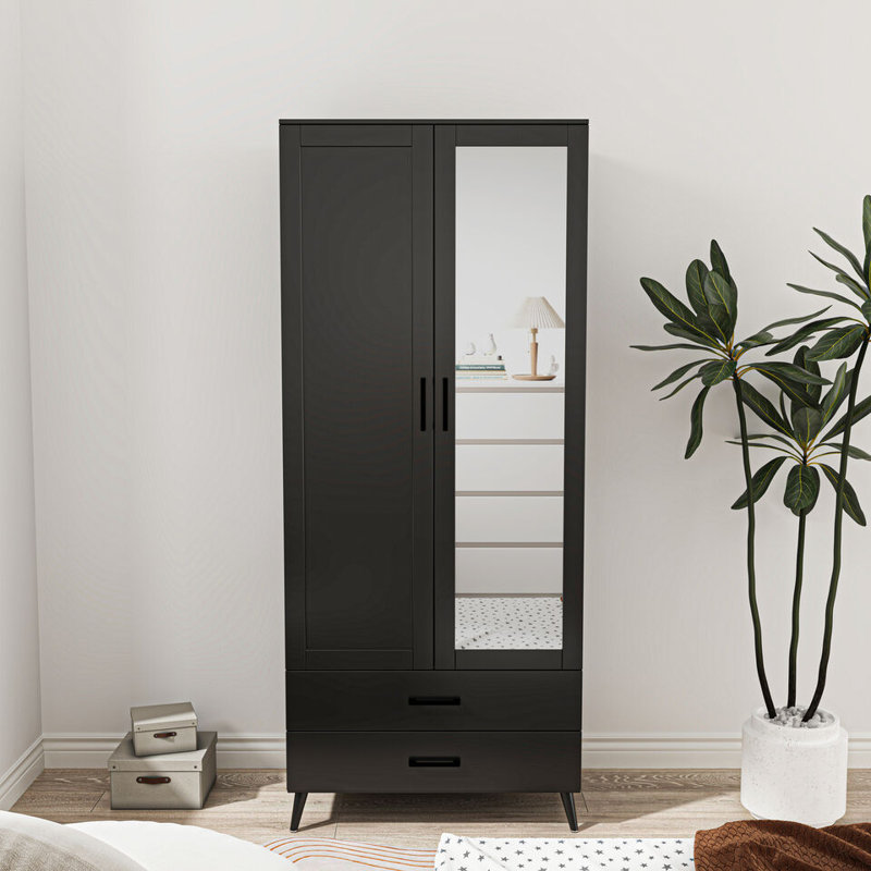 Bostick Solid Wood Wardrobe, Black