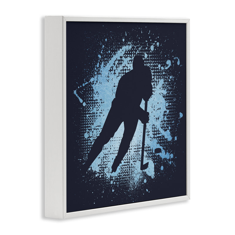 «Hockey Stance Blue Splash», estampe numérique par Jim Baldwin, Estampe numérique encadrée blanc bord de mer