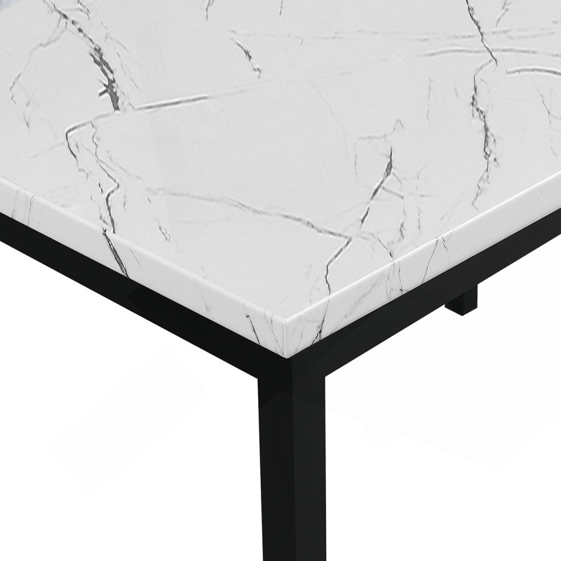 5 Piece Metal Dining Set With Laminated Faux Marble Top, Dining Table With 4 Chairs, Grey, White