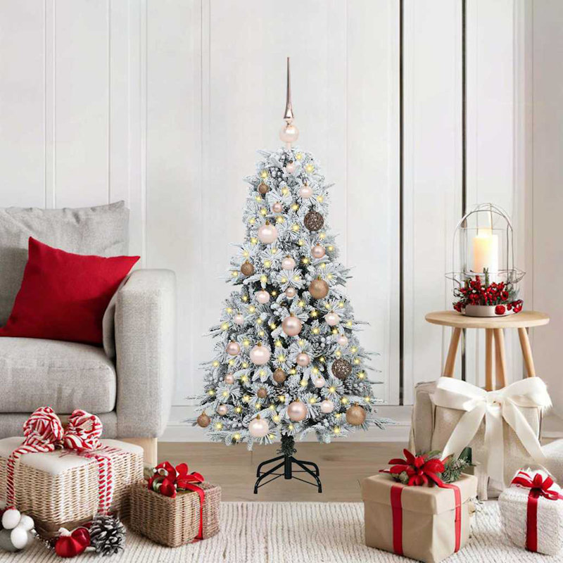 Artificial Hinged Christmas Tree Green PE and PVC, White/Brown/Ivory, 3.94' H