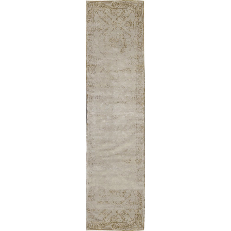 Hand-Knotted High-Quality Beige and Gold Runner