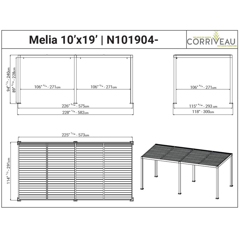 Pergola ajustable en aluminium Melia 10 pi x 19 pi