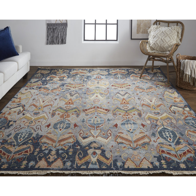 Leylan Wool Ikat Area Rug in Blue, Rectangle 9'6" x 13'6"