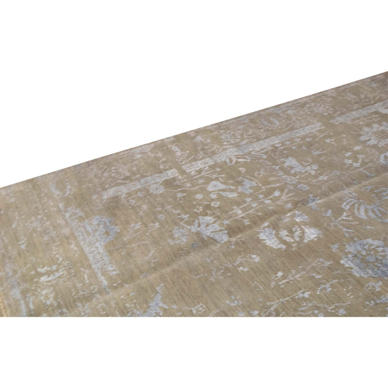 Tapis bleu clair / brun unique de 8 pi 11 po x 12 pi 1 po
