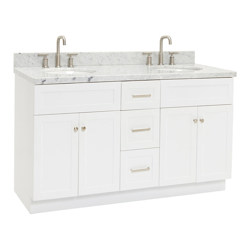 Abell 61'' Double Bathroom Vanity with Carrara Marble Top, White
