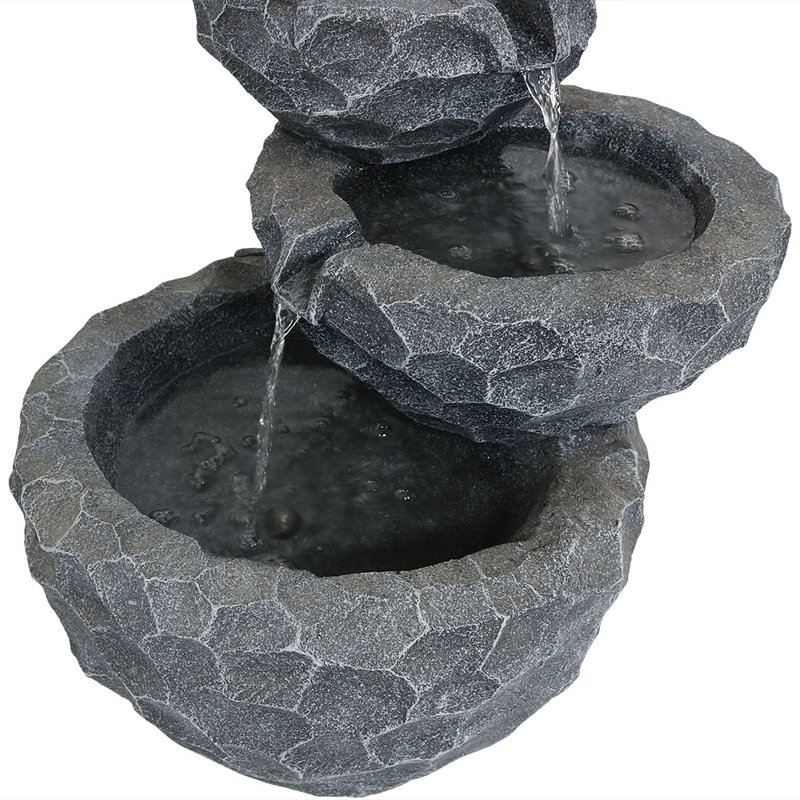 Gray Polyresin 3-Tier Solar Powered Outdoor Fountain