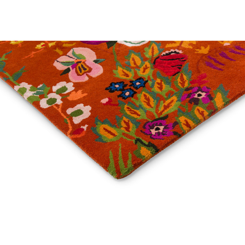 Wonderland Hand Tufted Wool/Viscose Floral Area Rug in Amber/Lapis, Rectangle 6'7" x 9'2"