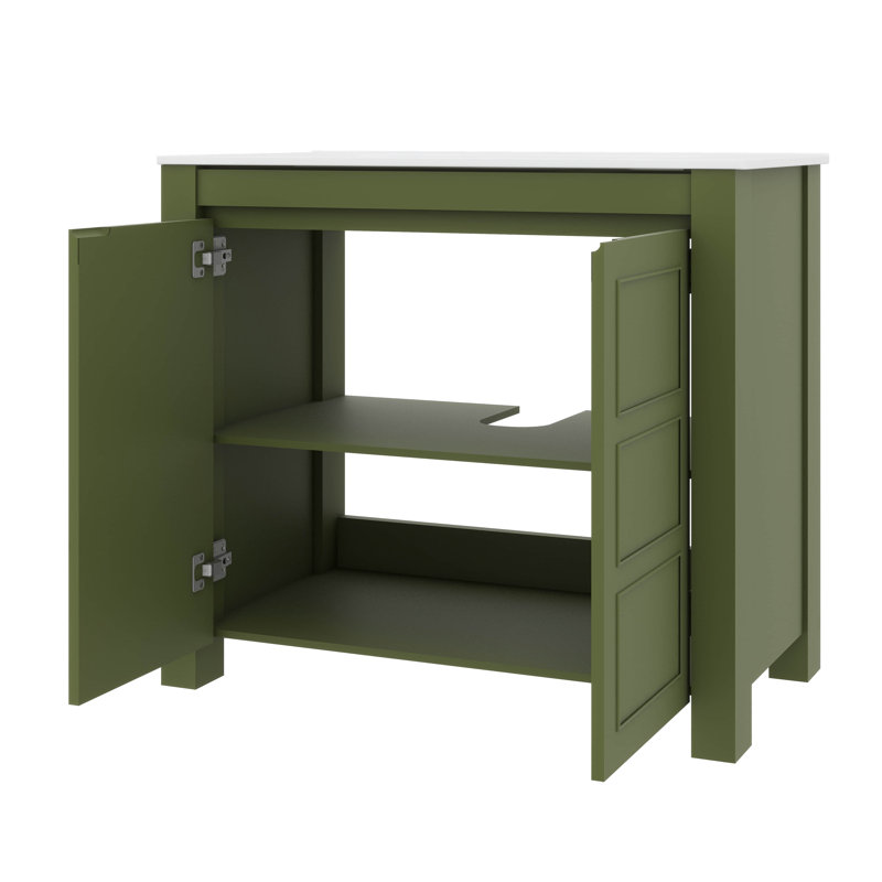 Armoire de salle de bain de 30 pouces avec lavabo en céramique rustique avec 2 portes à fermeture silencieuse et tablette personnalisable